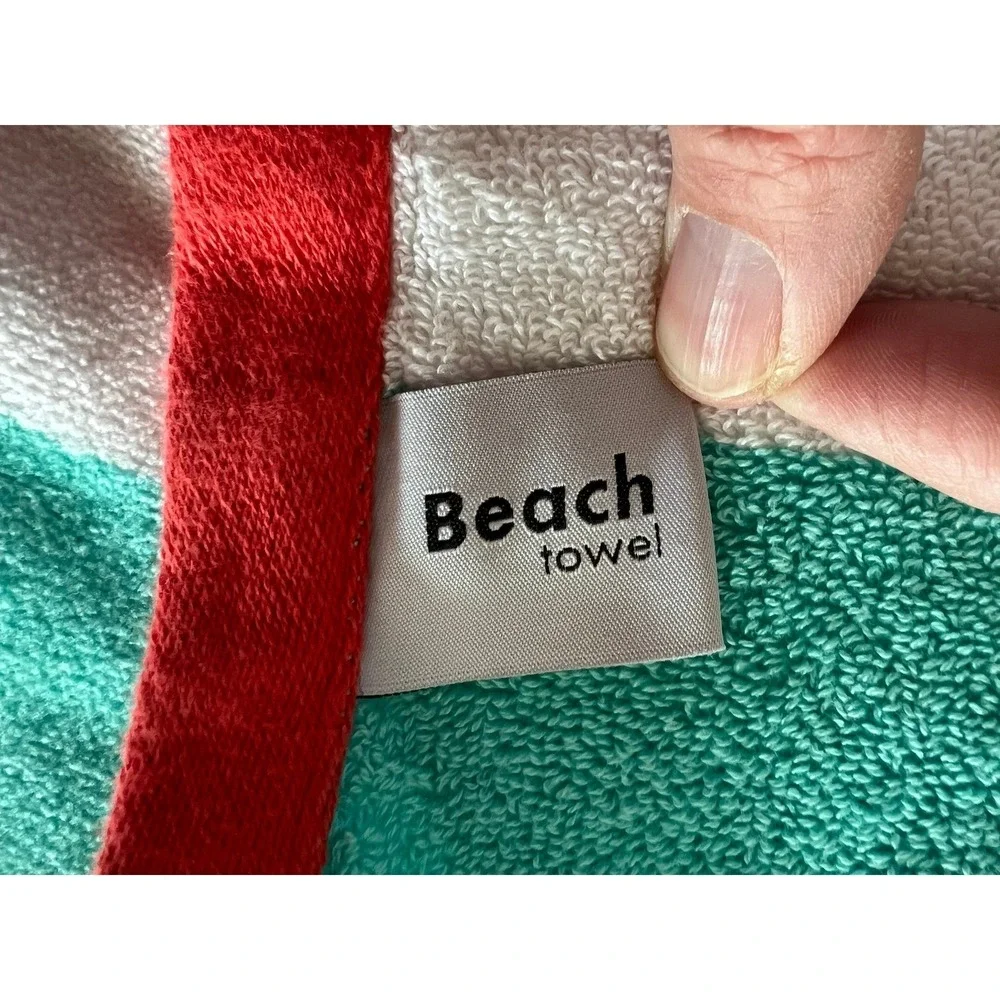 Striped Beach Towel‎ Unisex OS Mint Green White Very Good Cotton RN75343
